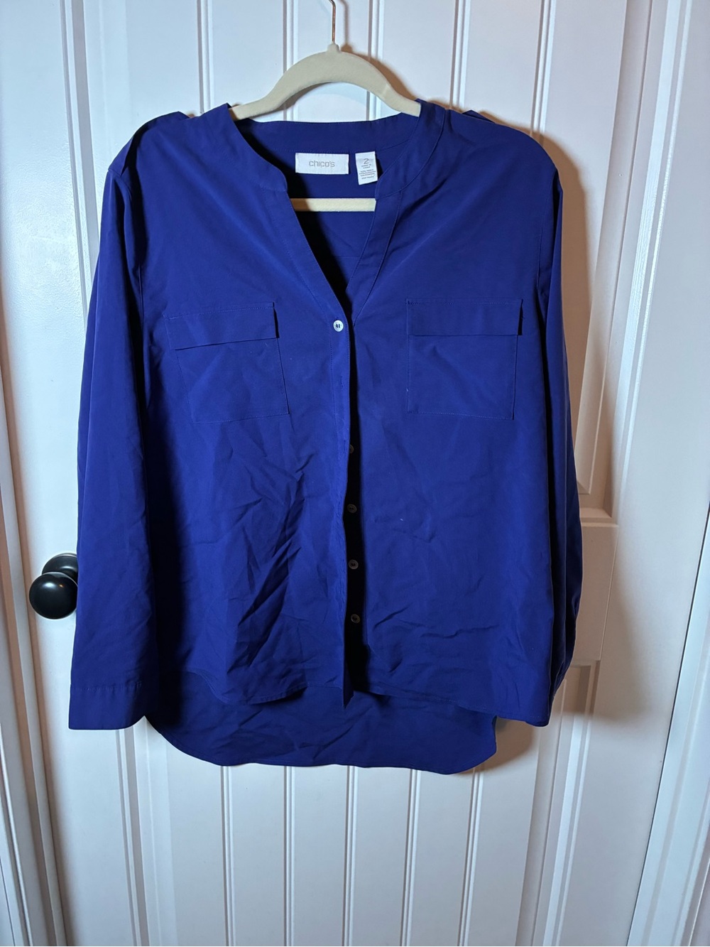 Chico's Cobalt Blue Button-Front Long Sleeve Blouse